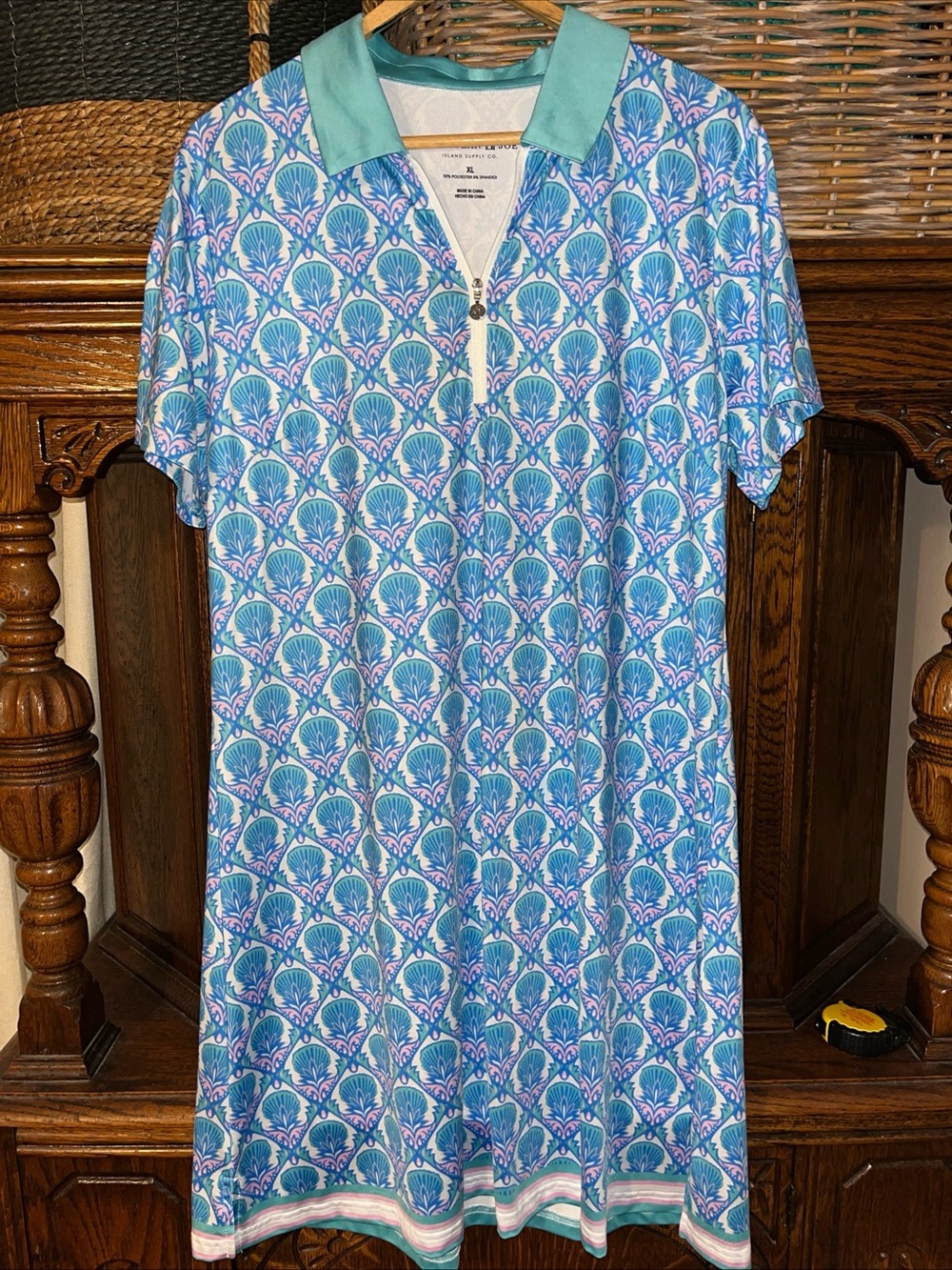 Caribbean Joe Aqua and Teal Short-Sleeve Polo Dress